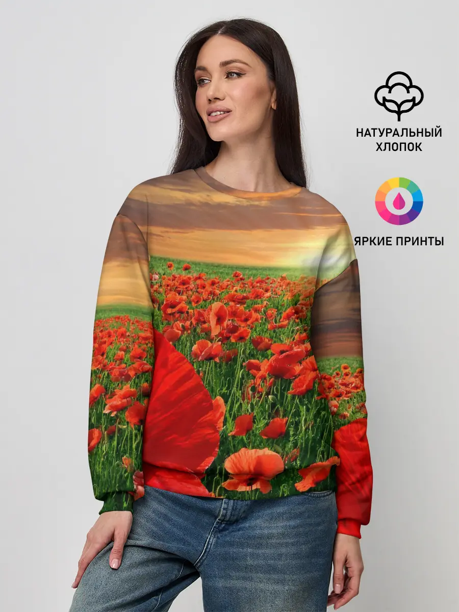Женский свитшот / Красный мак на закате