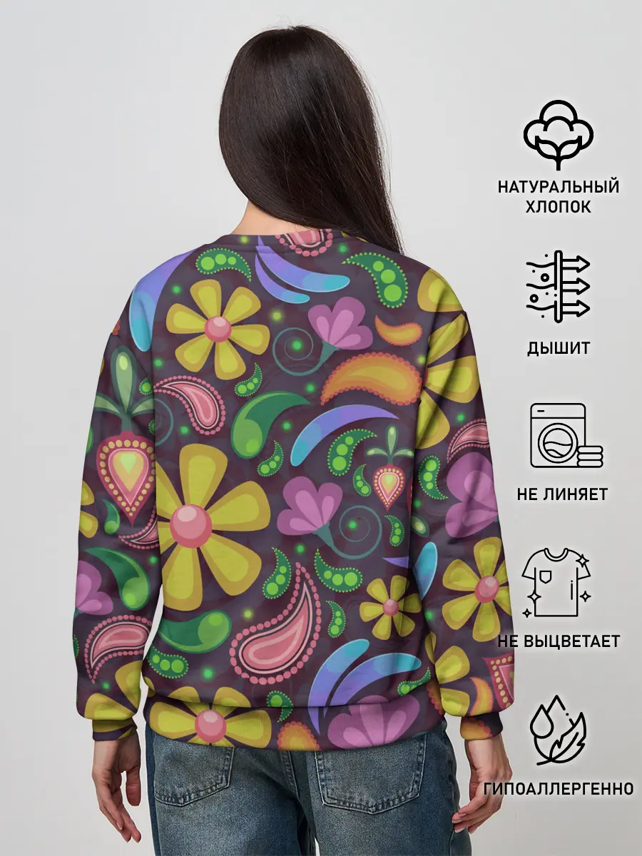 Женский свитшот / летние цветы узор на темном