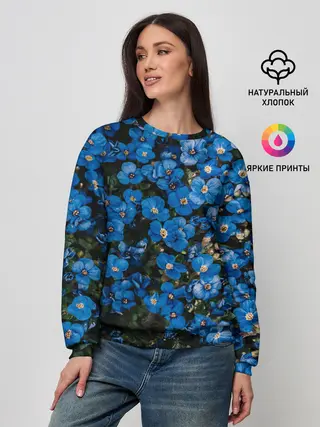 Женский свитшот / Поле синих цветов фиалки лето