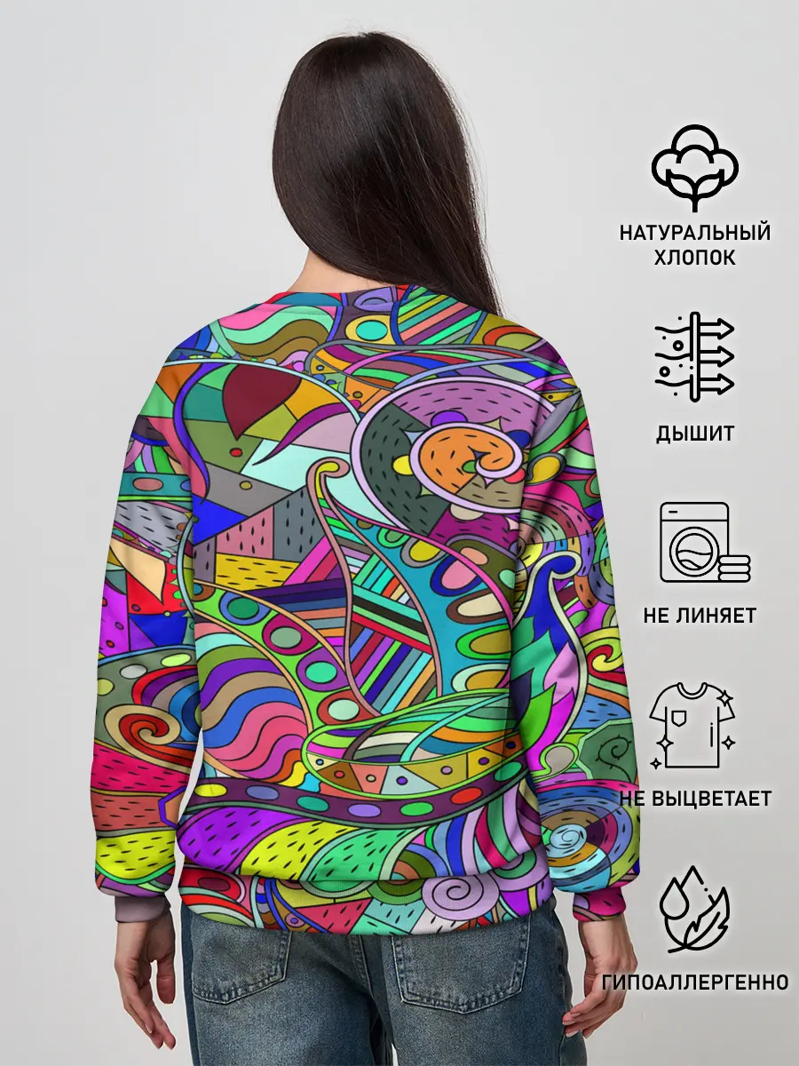 Женский свитшот / Дудлы узор разноцветный хиппи