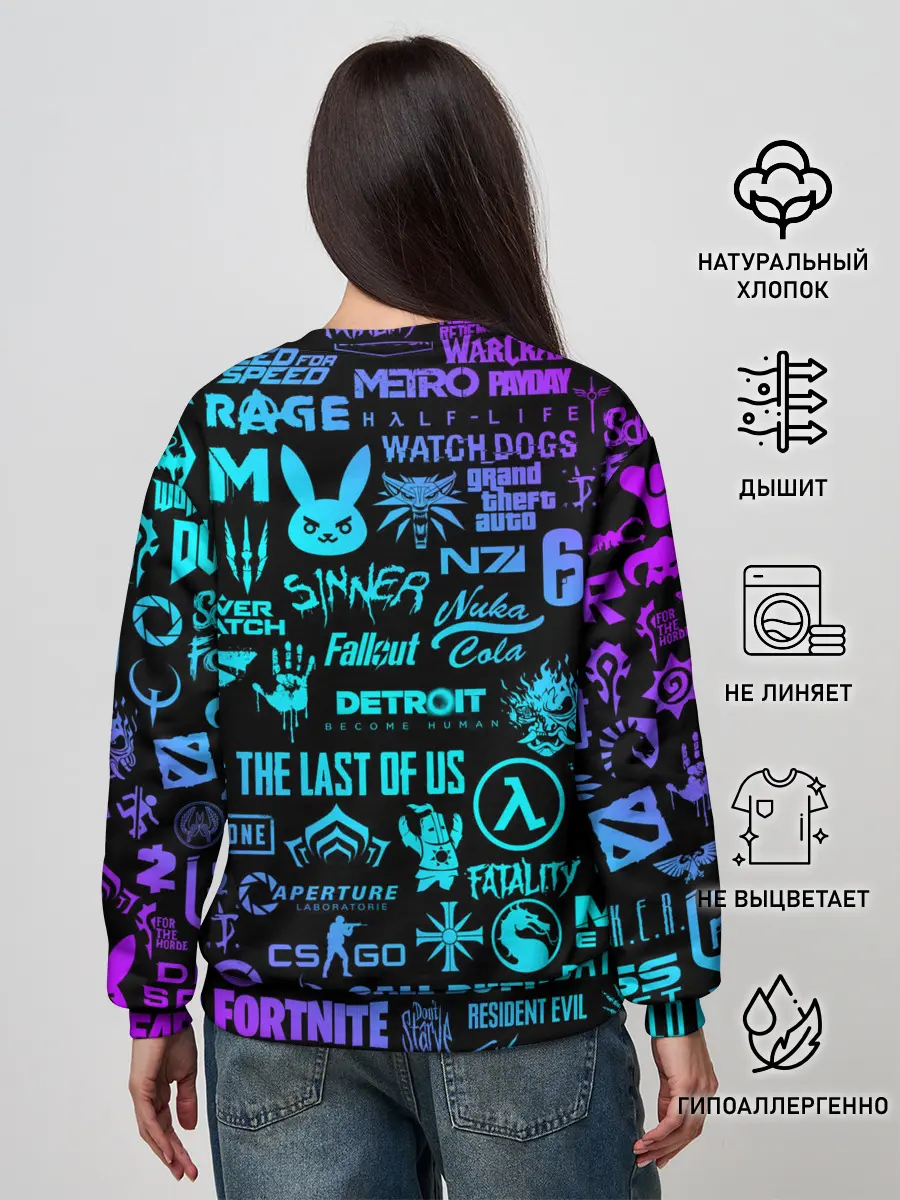 Женский свитшот / ЛОГОТИПЫ ИГР НЕОН / NEON GAMES LOGO