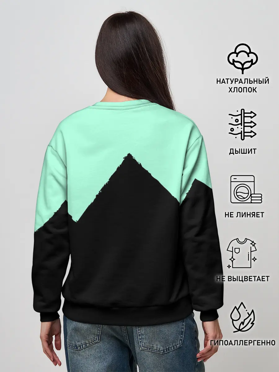 Женский свитшот / неровные зубья черный мятный