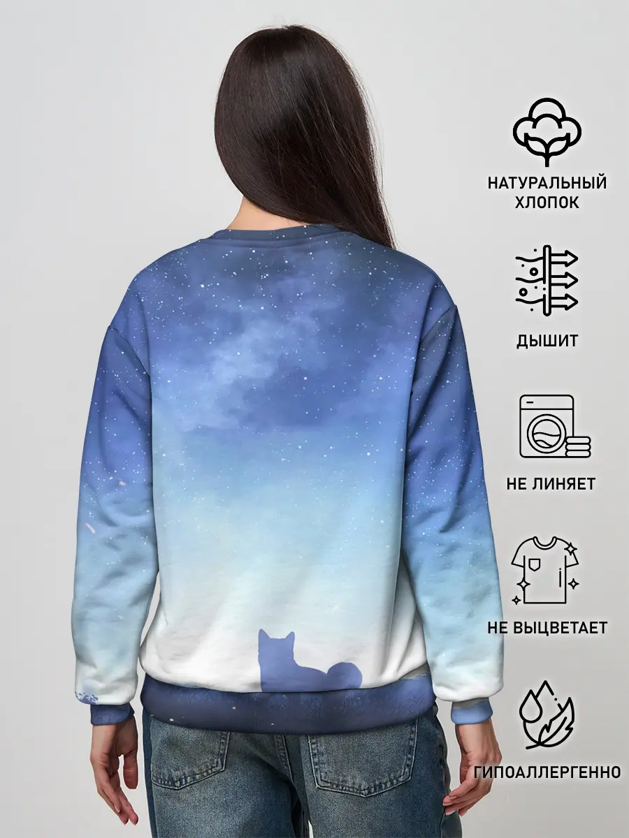 Женский свитшот / силуэт корги ночь космос дымка