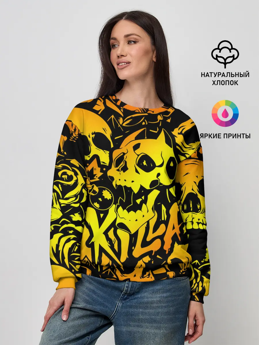 Женский свитшот / KILLA оранжевые черепа