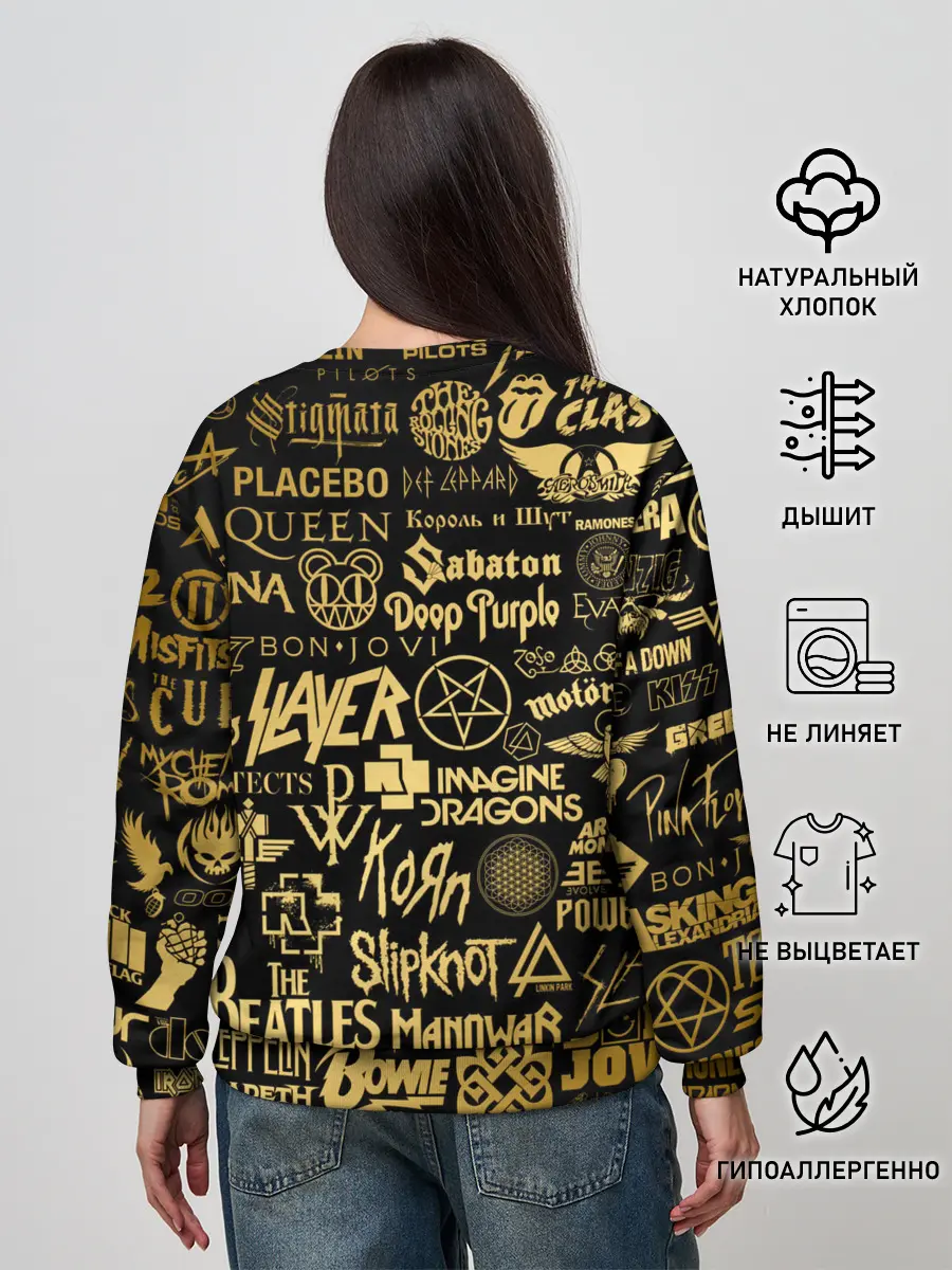 Женский свитшот / ЛОГОТИПЫ РОК ГРУПП GOLD