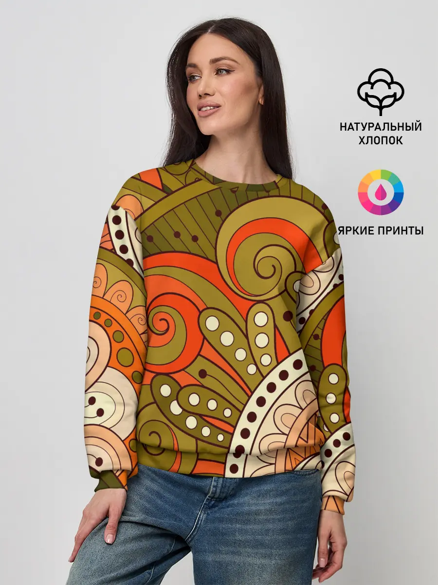 Женский свитшот / Детский оранжево-болотный