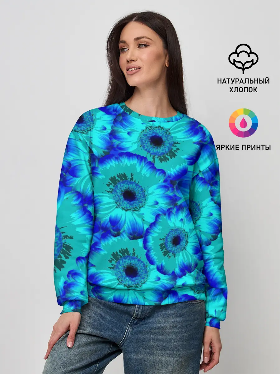 Женский свитшот / Голубые хризантемы