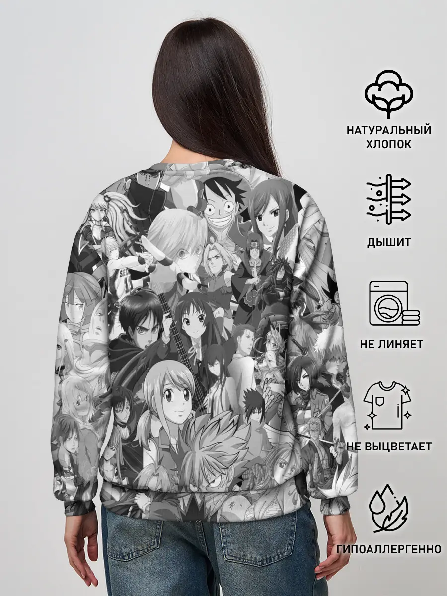 Женский свитшот / МНОГО ЧЕРНО-БЕЛЫХ АНИМЕ ДЕВОЧЕК