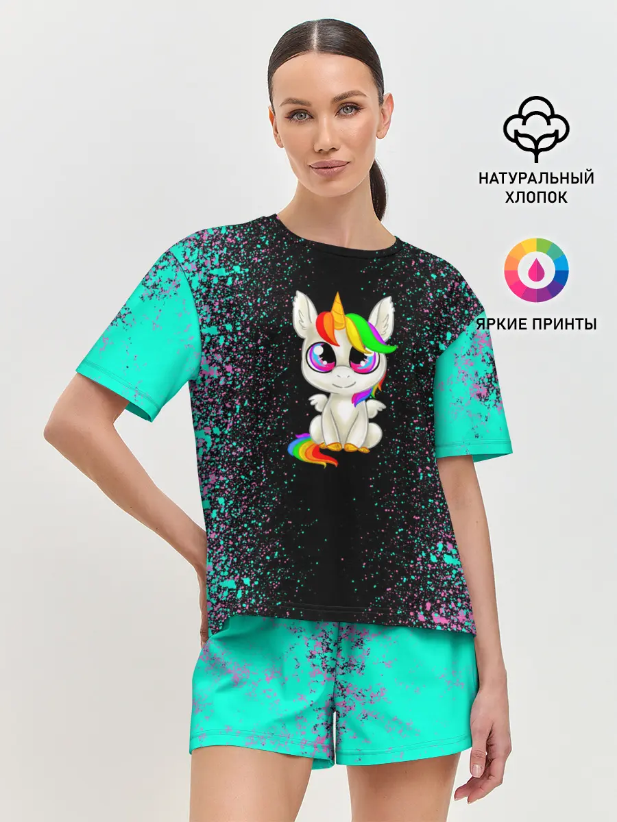 Женская пижама с шортами / Единорог