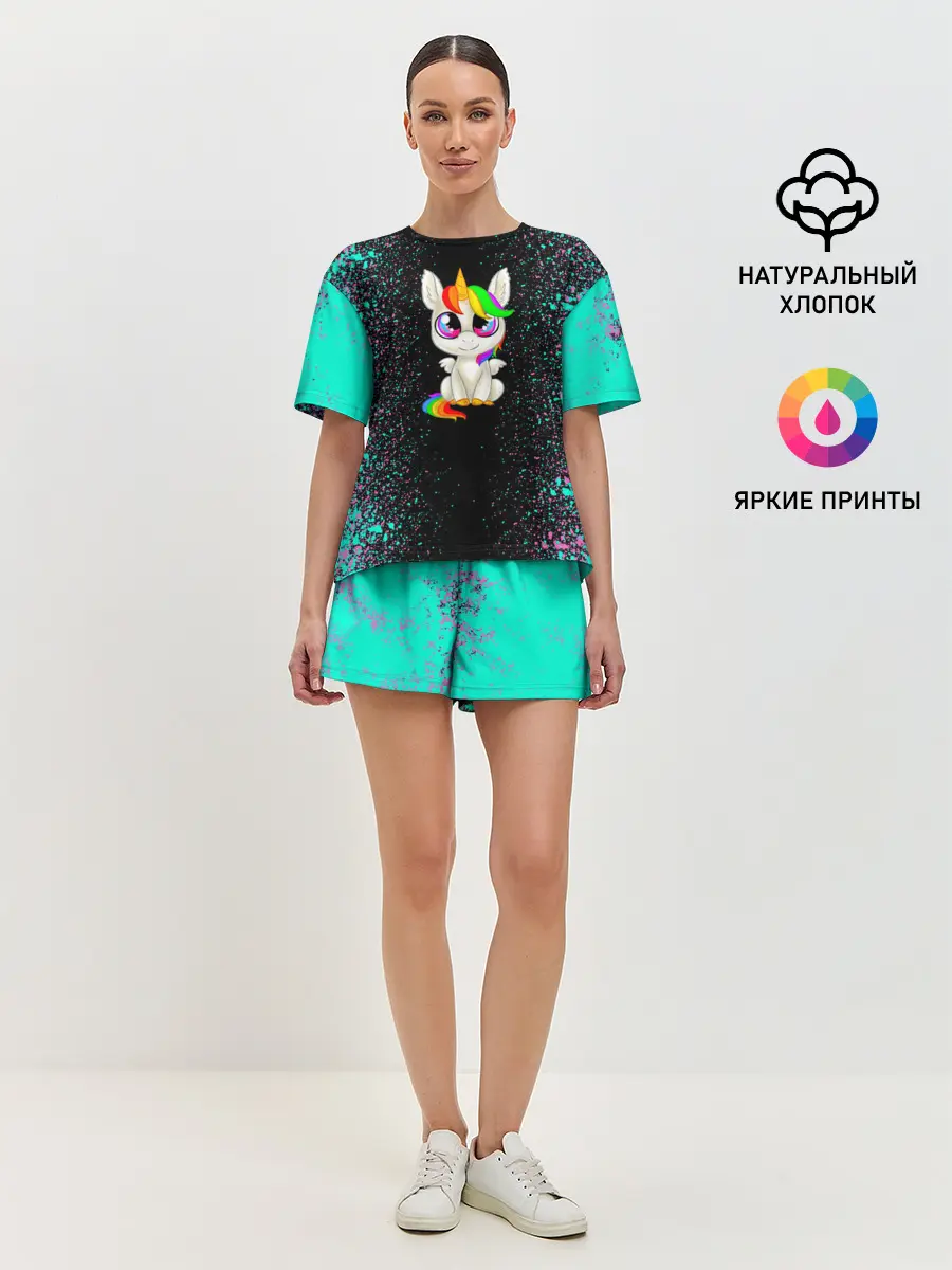 Женская пижама с шортами / Единорог