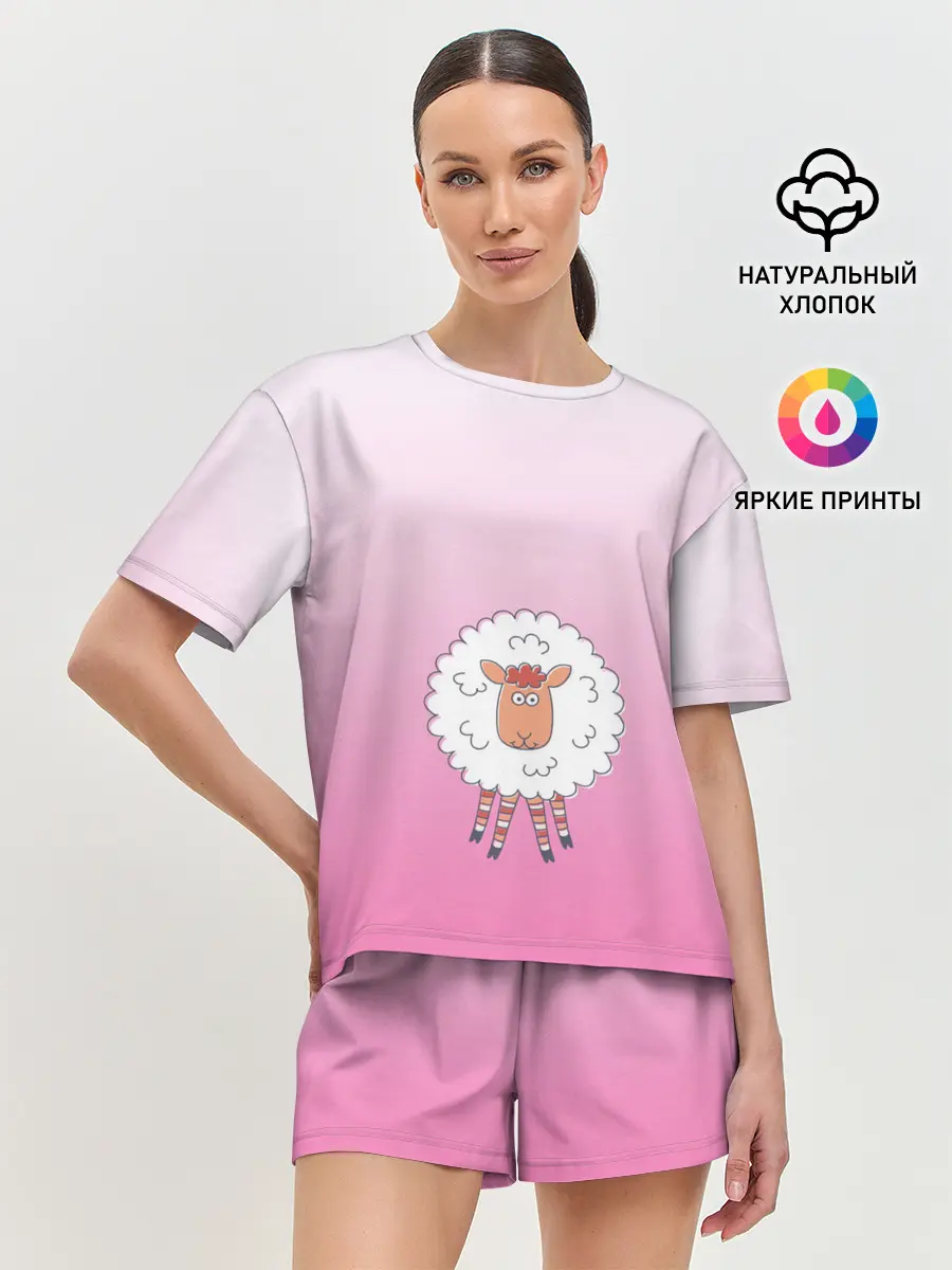 Женская пижама с шортами / веселая овечка