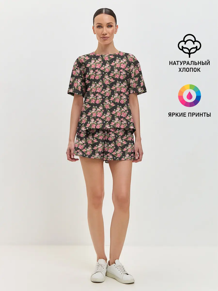 Женская пижама с шортами / Узор цветочек