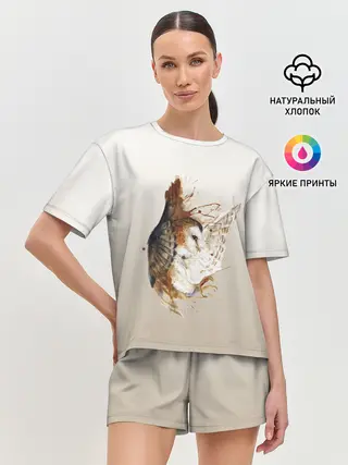 Женская пижама с шортами / летящая сова рисунок
