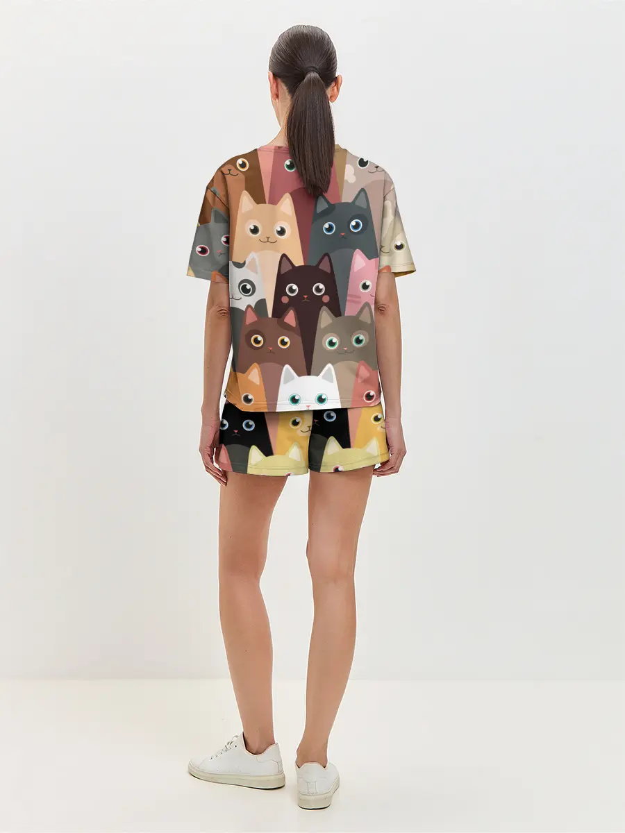 Женская пижама с шортами / Котики мультяшные