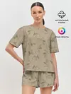 Женская пижама с шортами / Листья на бежевом фоне