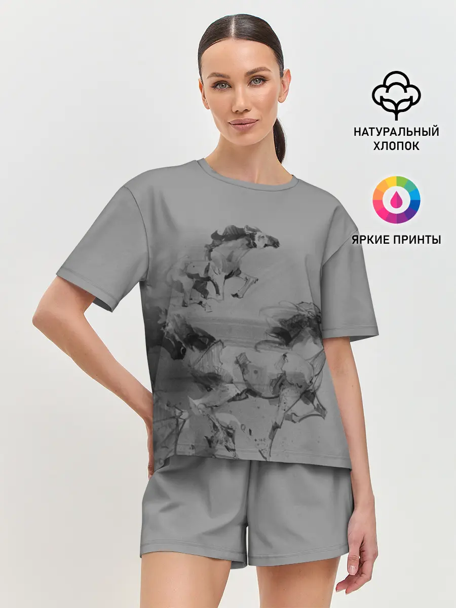 Женская пижама с шортами / кони