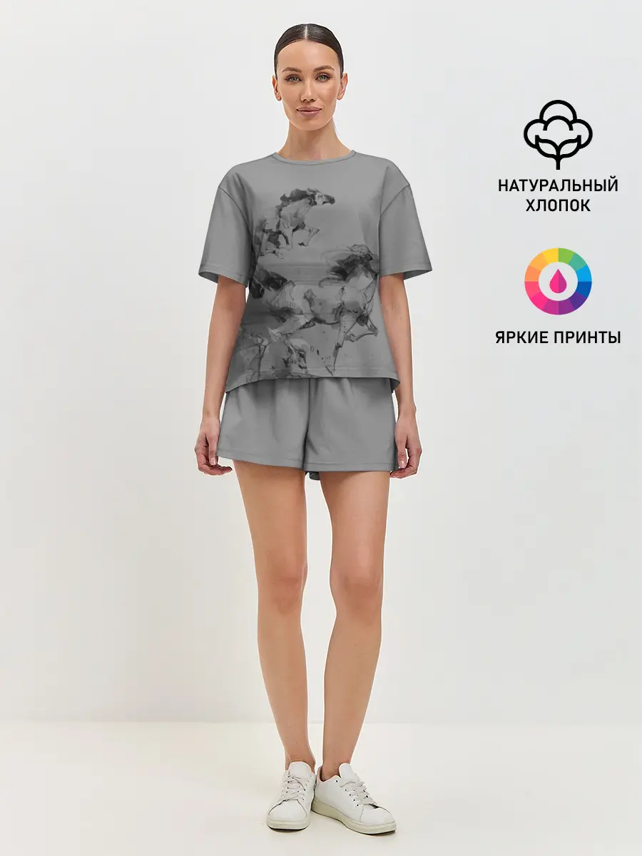 Женская пижама с шортами / кони