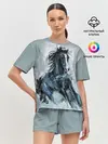 Женская пижама с шортами / нарисованный конь