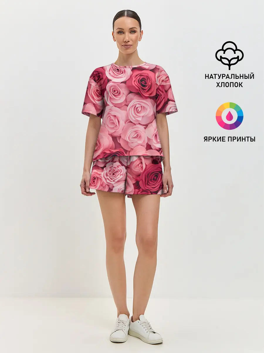 Женская пижама с шортами / Розовые Розы