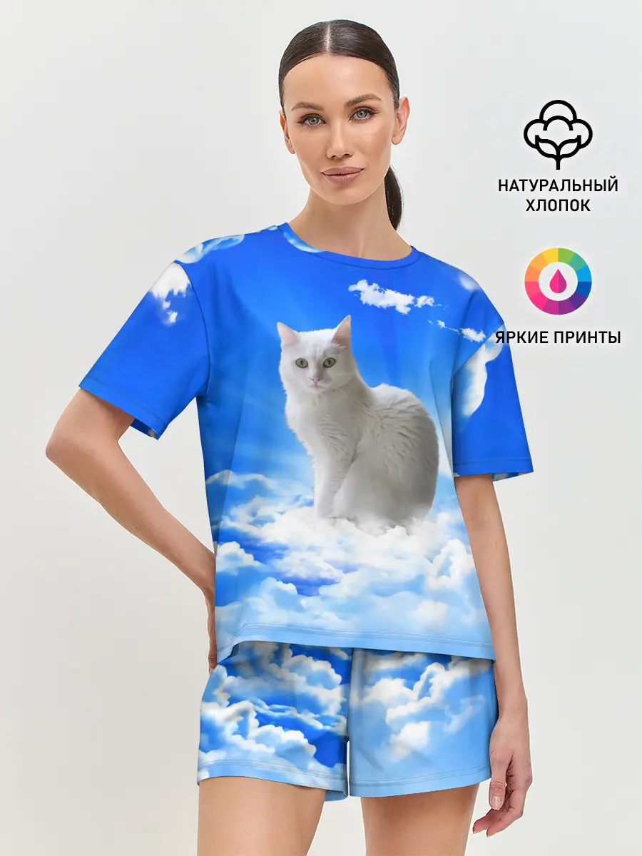 Женская пижама с шортами / Кот в облаках