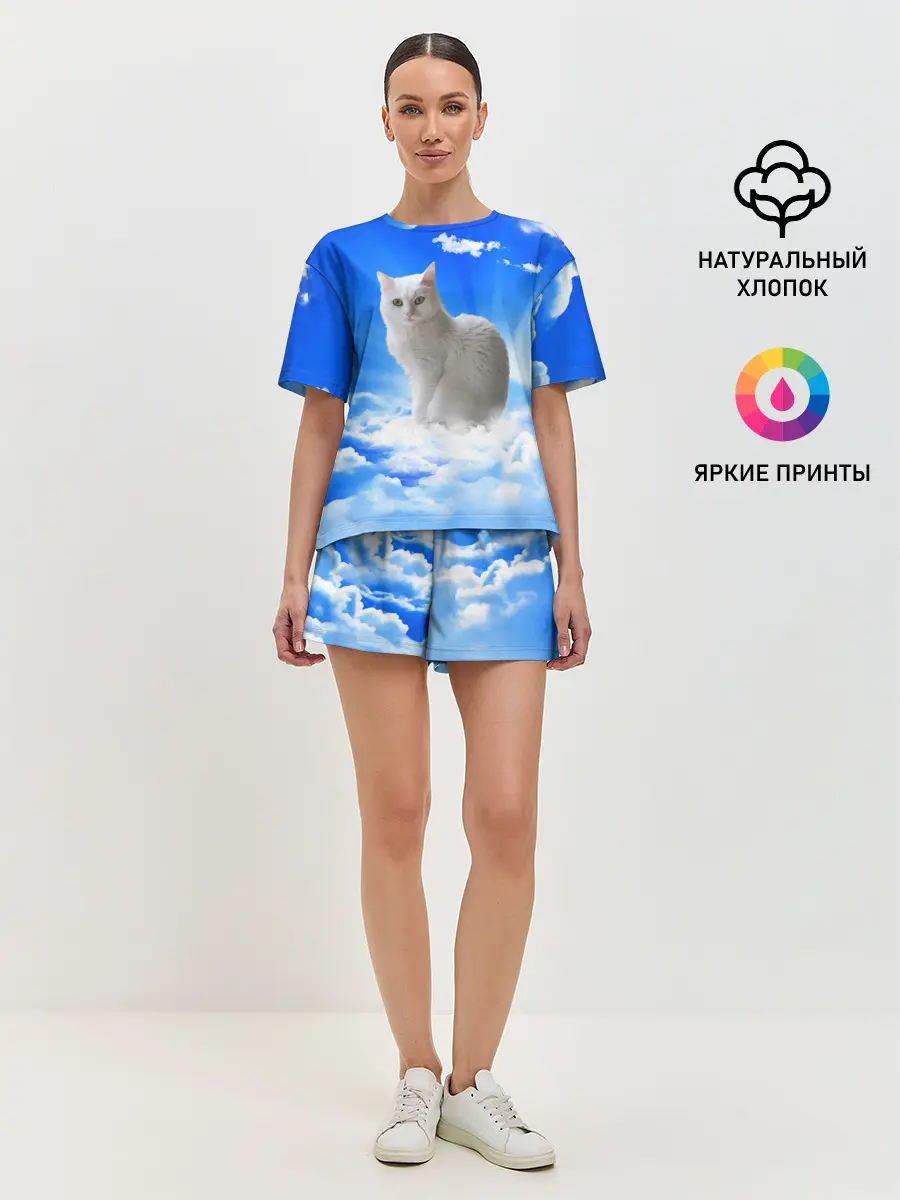 Женская пижама с шортами / Кот в облаках
