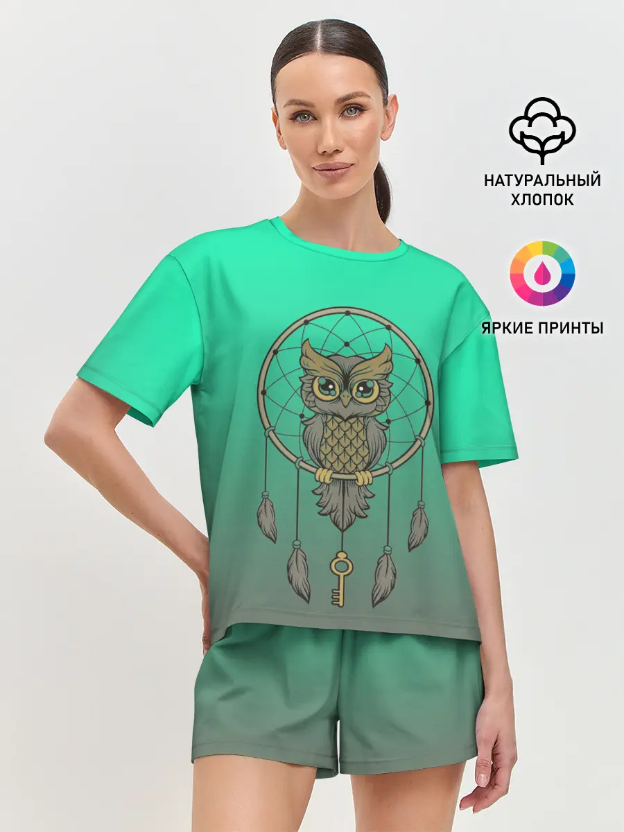 Женская пижама с шортами / сова ловец снов