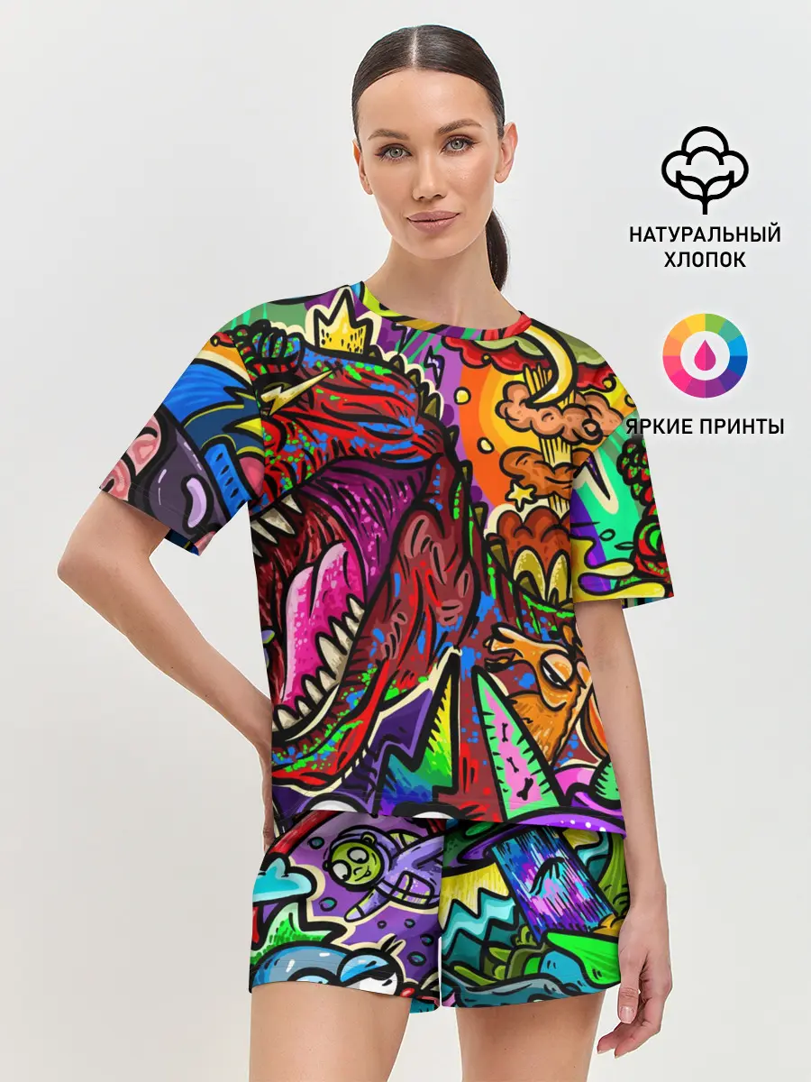 Женская пижама с шортами / Динозавр