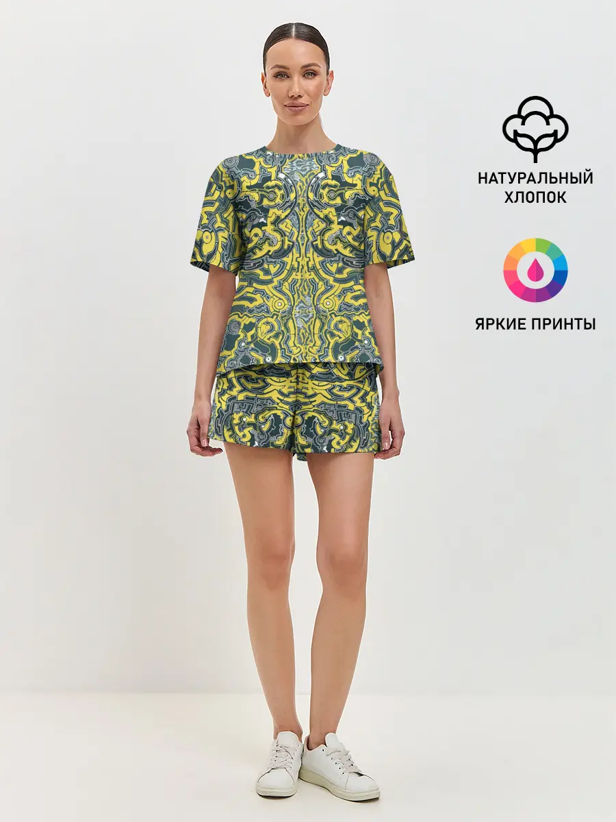 Женская пижама с шортами / УЗОР , ФУТУРИЗМ,