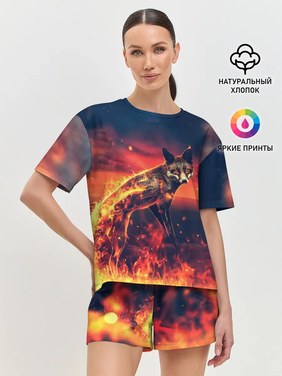 Женская пижама с шортами / Огненная лиса