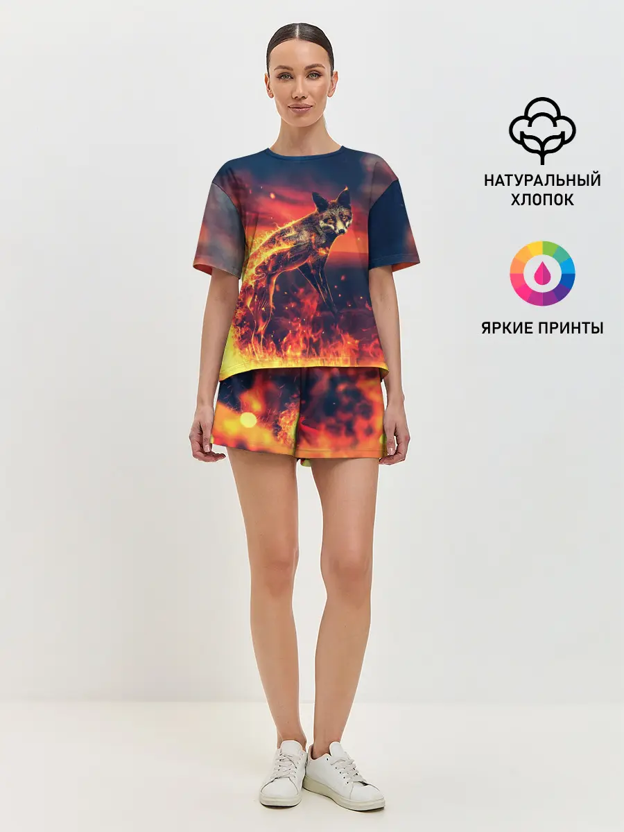 Женская пижама с шортами / Огненная лиса
