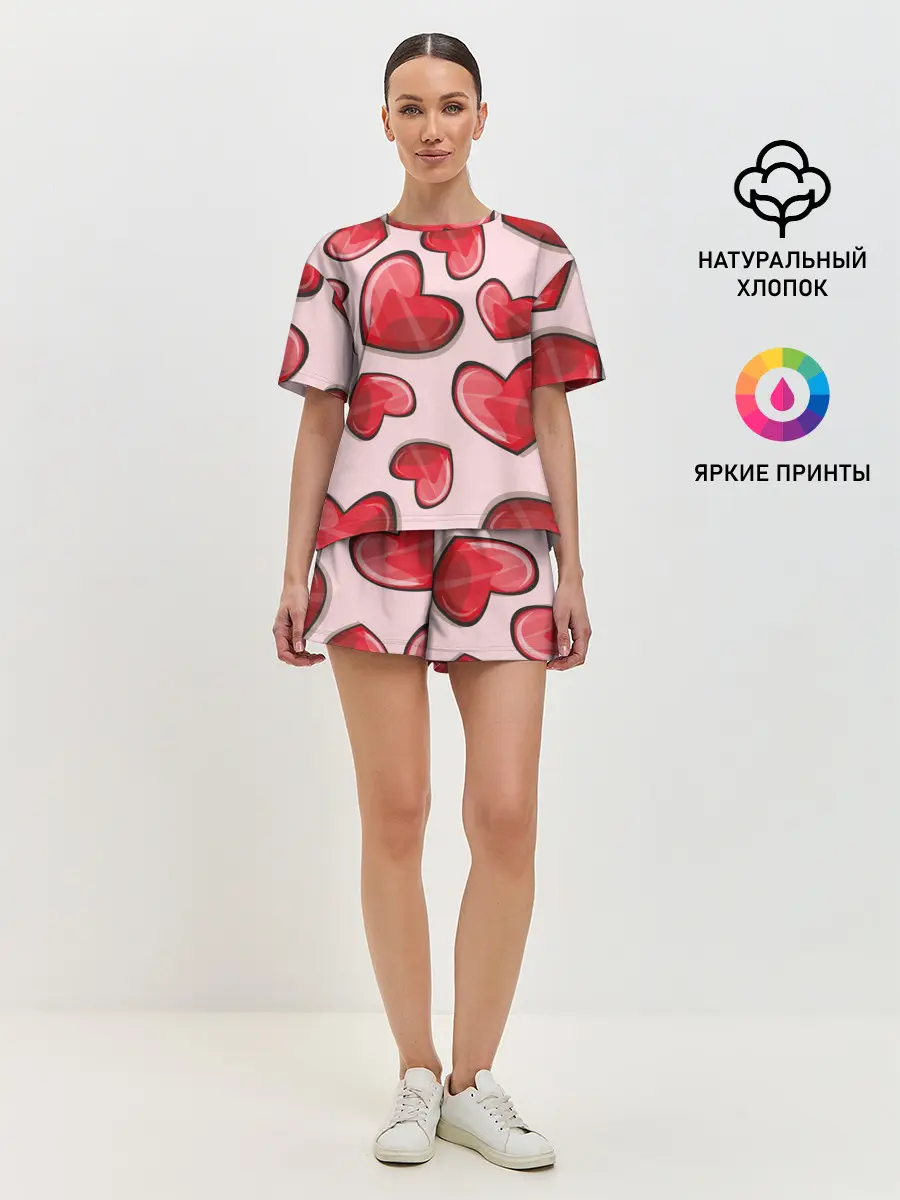 Женская пижама с шортами / Узор Сердечки для влюбленных