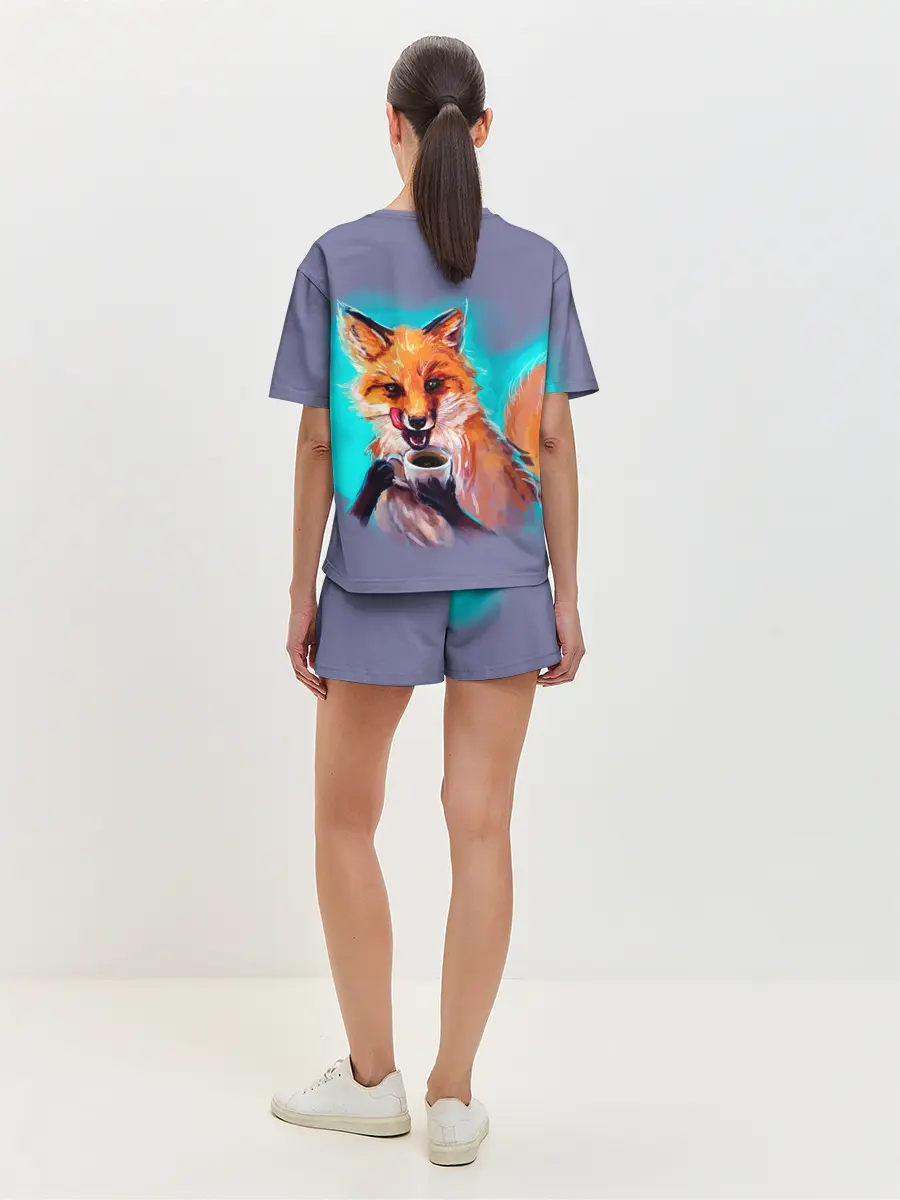 Женская пижама с шортами / Лиса с кофе