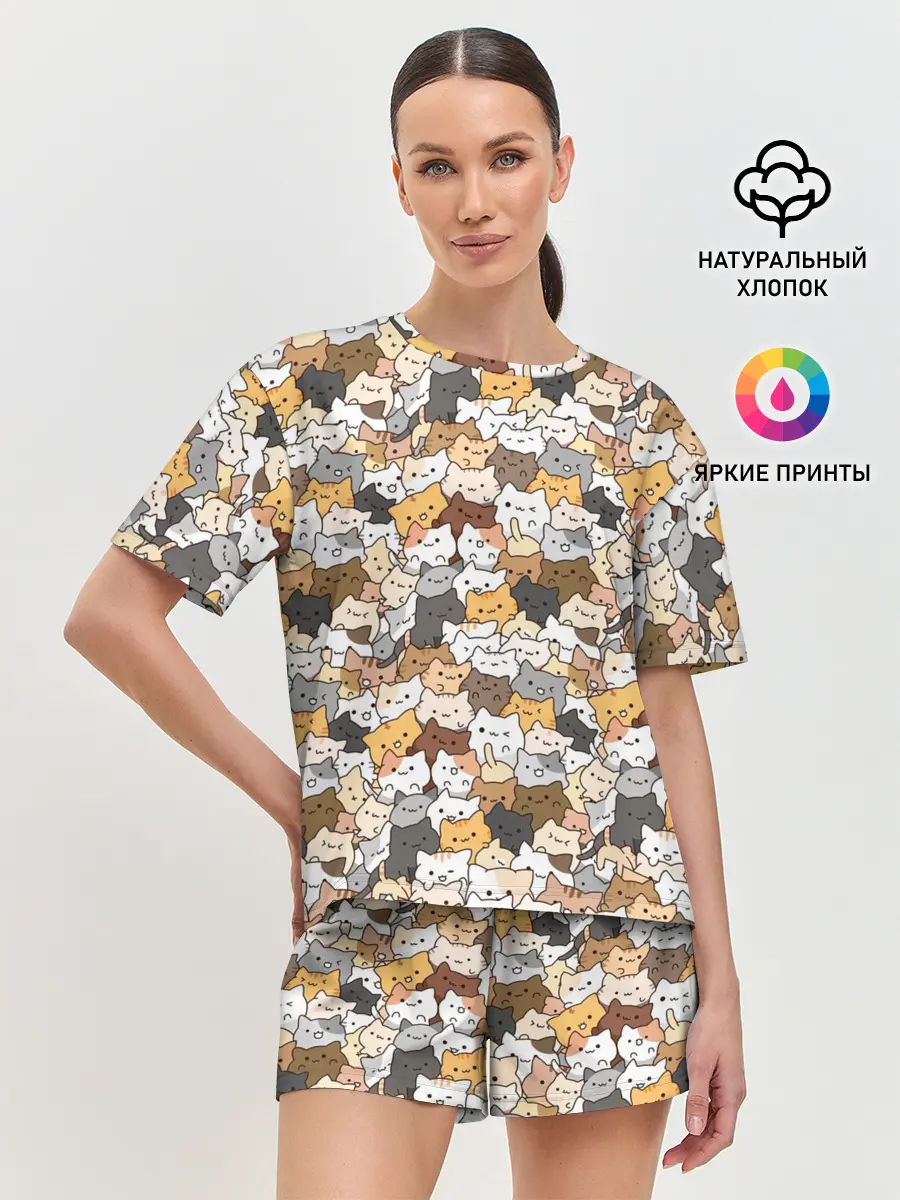 Женская пижама с шортами / Котики муркотики