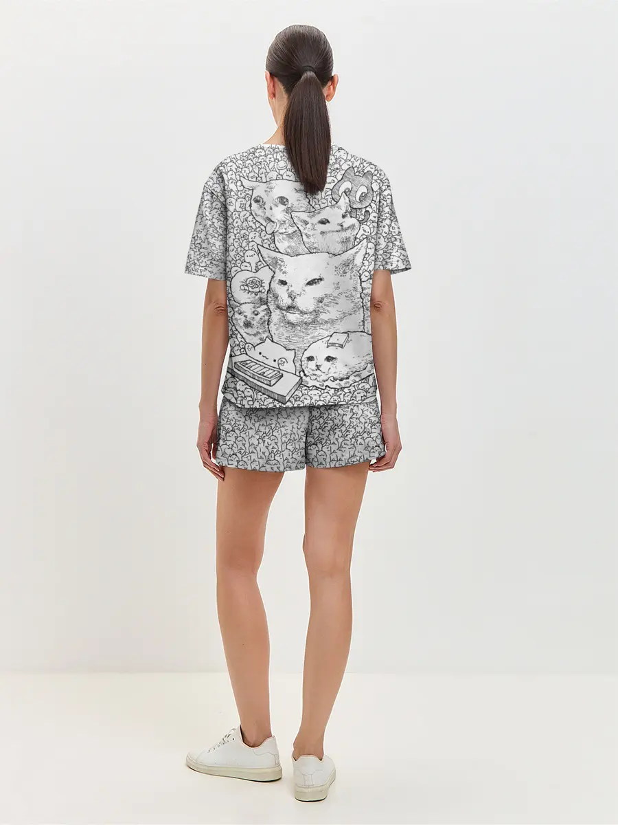 Женская пижама с шортами / Коты мемы кошки