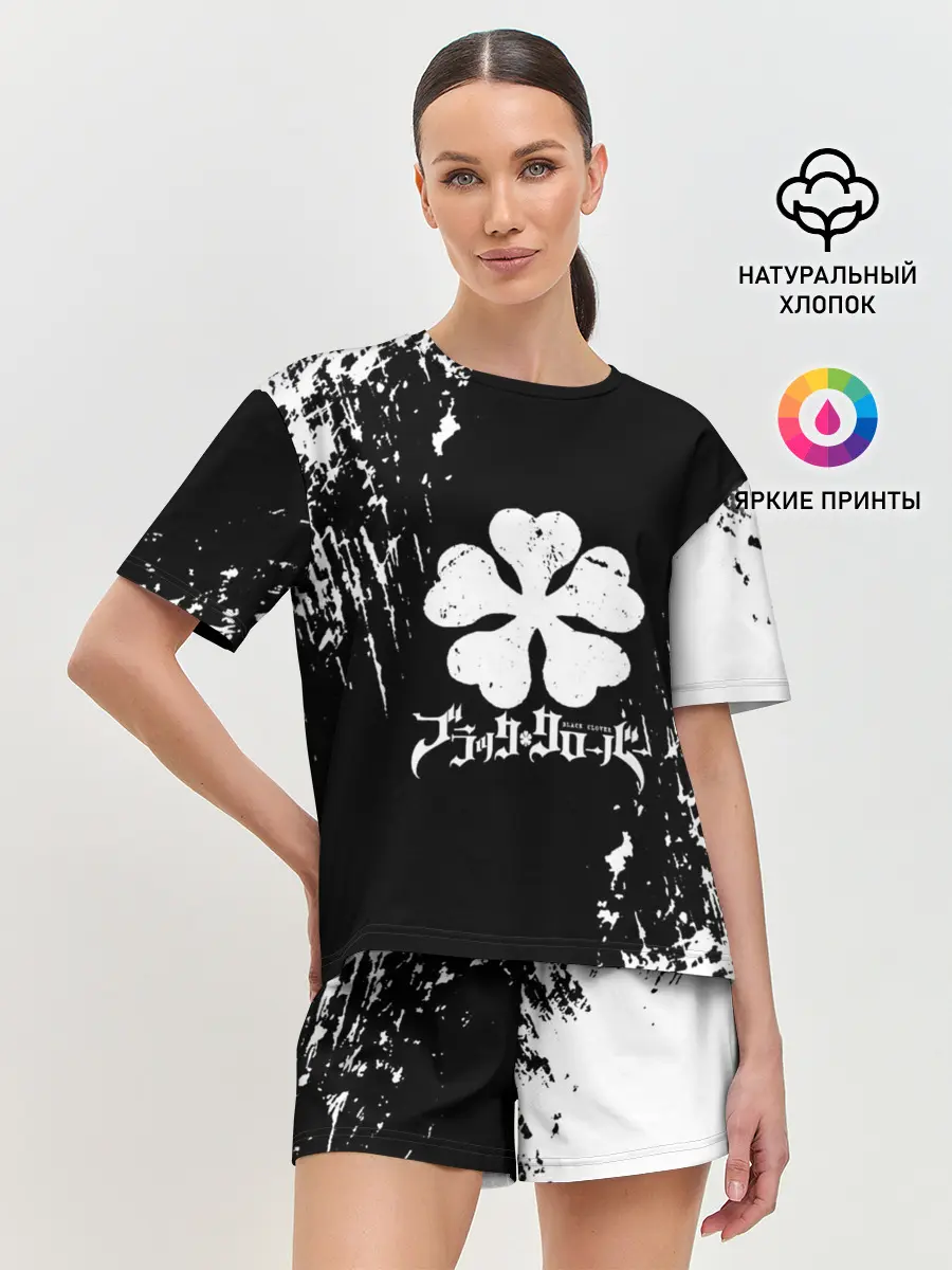 Женская пижама с шортами / Черный Клевер затертый фон