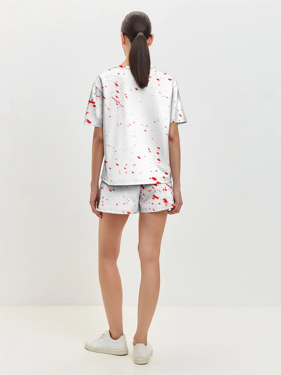 Женская пижама с шортами / Логотип черный клевер с голубыми брызгами