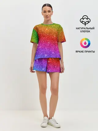 Женская пижама с шортами / Блестки радуги