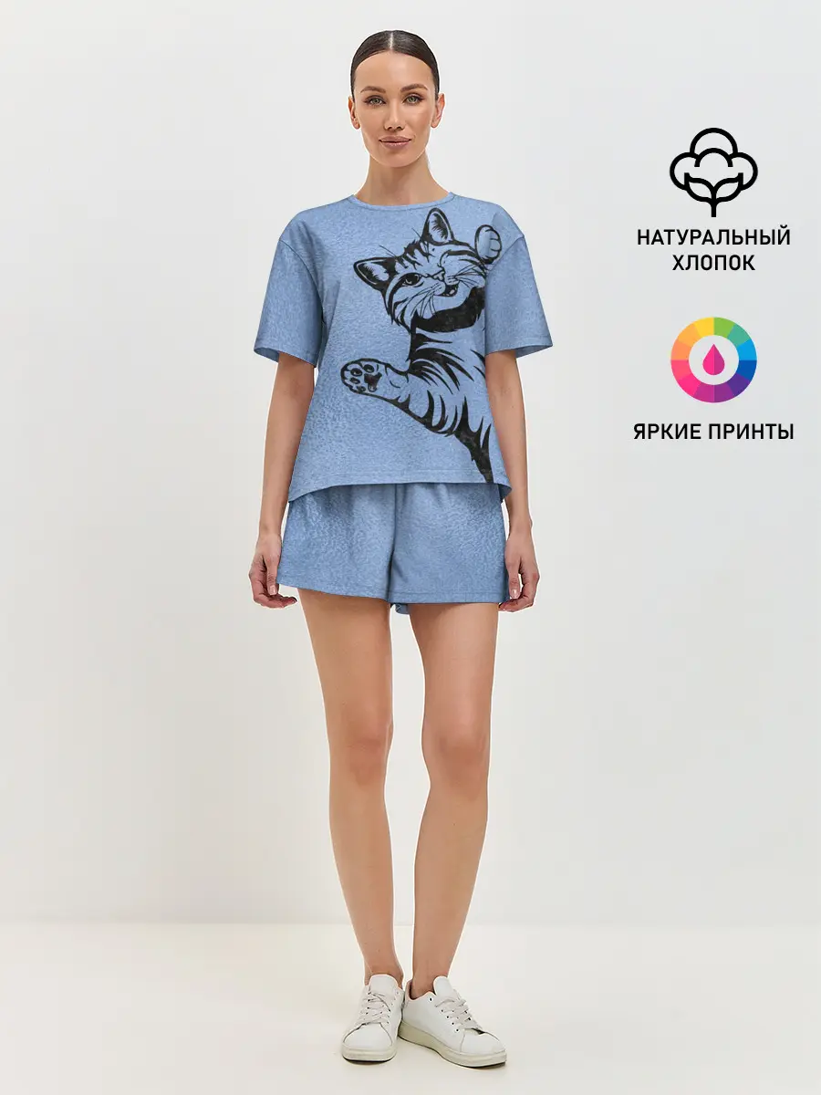 Женская пижама с шортами / Улыбающийся кот