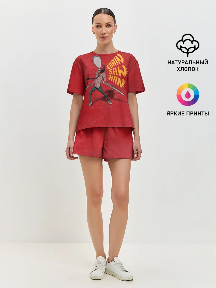Женская пижама с шортами / Человек Бензопила на красном фоне