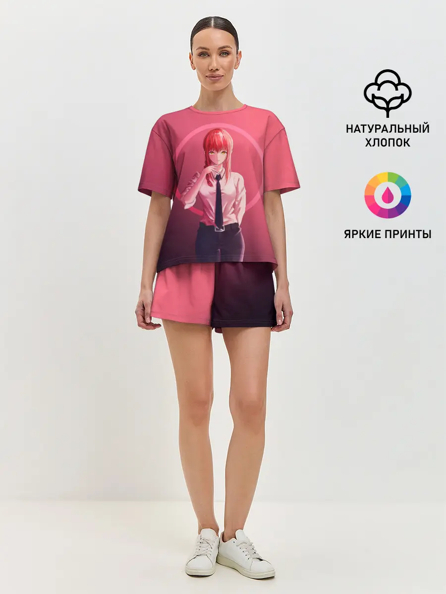 Женская пижама с шортами / Макима на красном фоне