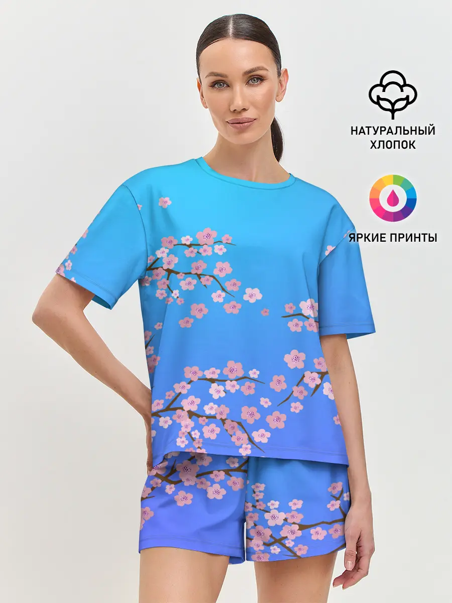 Женская пижама с шортами / Цветы сакуры