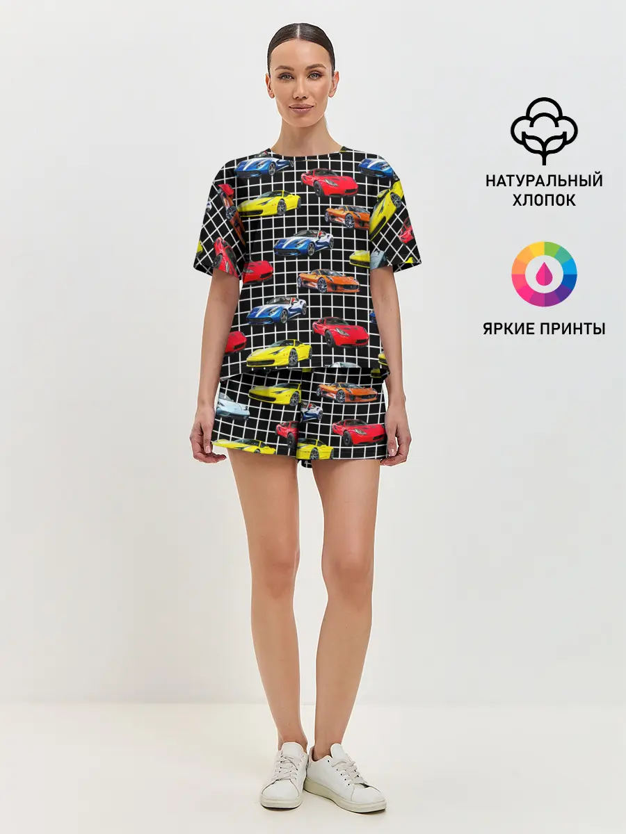 Женская пижама с шортами / Гоночные тачки