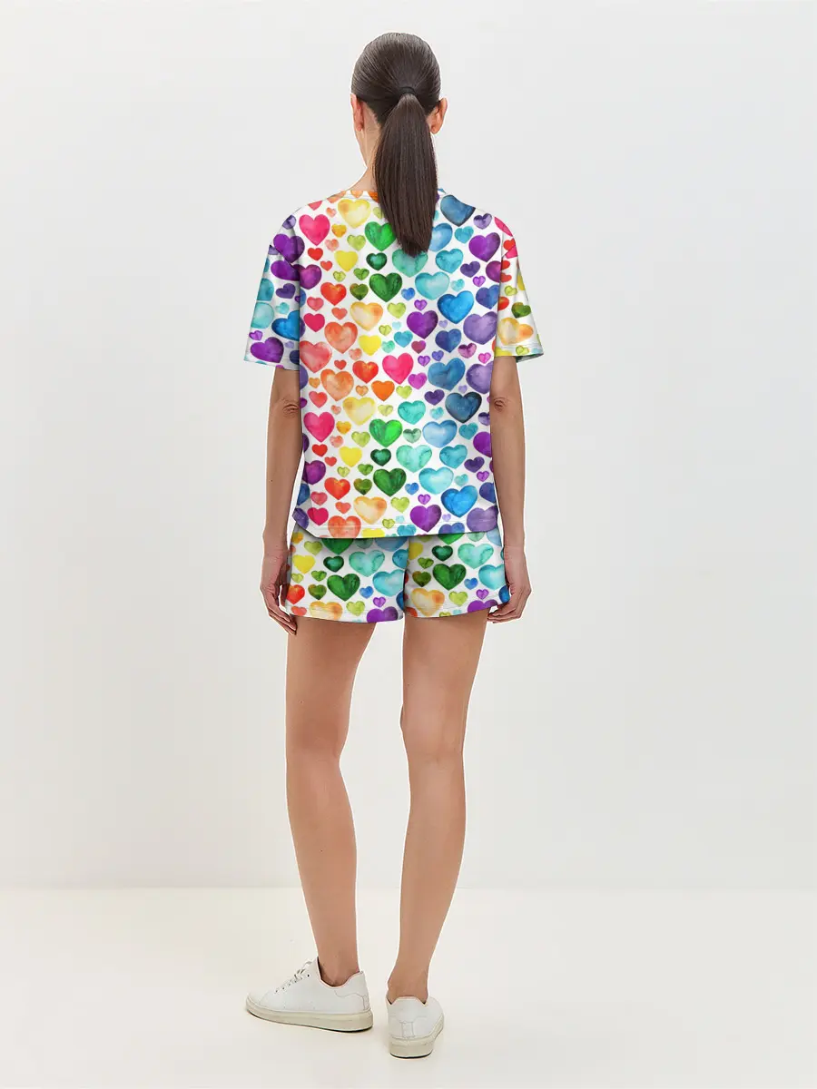 Женская пижама с шортами / Радужные сердечки