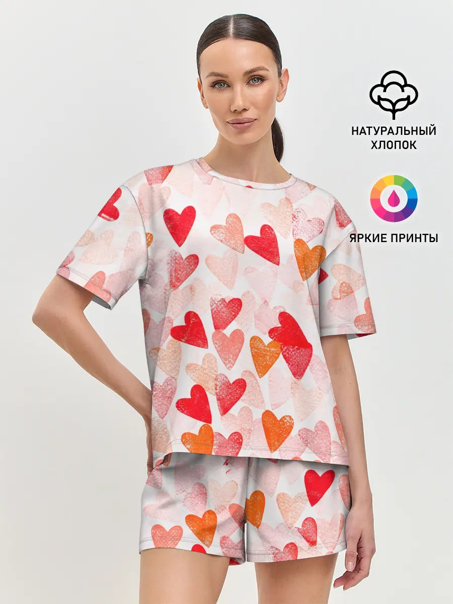 Женская пижама с шортами / Ванильные сердечки
