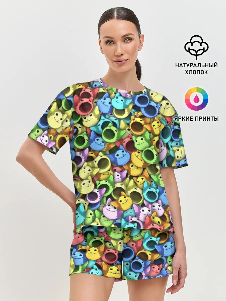 Женская пижама с шортами / Цветные Поп Котики