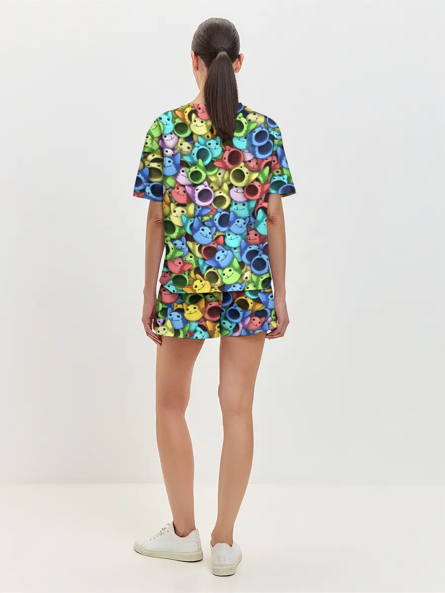 Женская пижама с шортами / Цветные Поп Котики