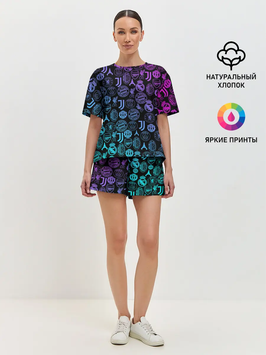 Женская пижама с шортами / ЛОГО ФУТБОЛЬНЫХ КОМАНД НЕОН