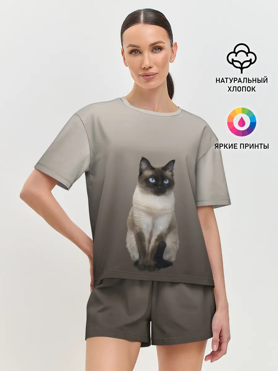 Женская пижама с шортами / Сиамский кот голубые глаза