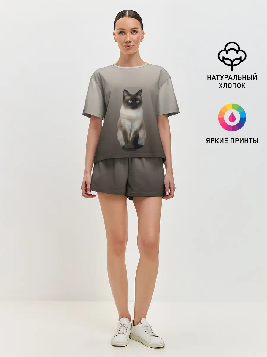 Женская пижама с шортами / Сиамский кот голубые глаза