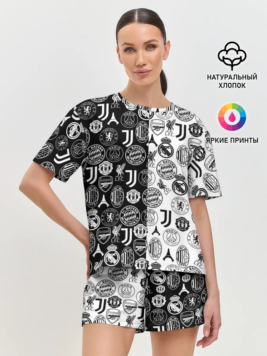 Женская пижама с шортами / ЛОГОТИПЫ ФУТБОЛЬНЫХ КОМАНД